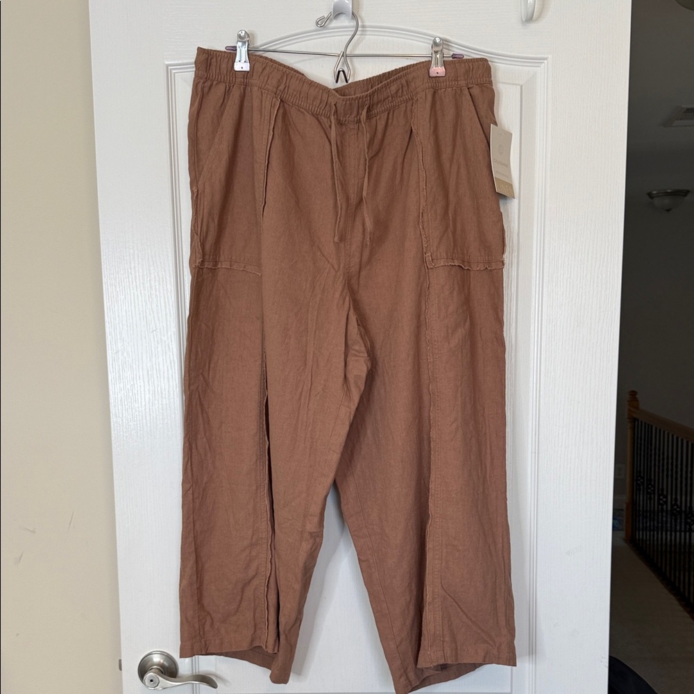 Calligraphie Linen Wide Leg Pants Brown Large